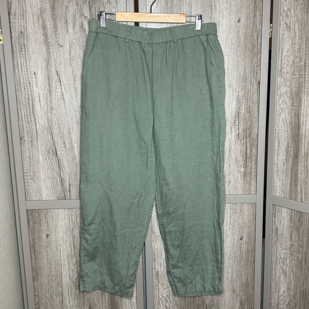 Quince Olive Green Cropped Linen Pants